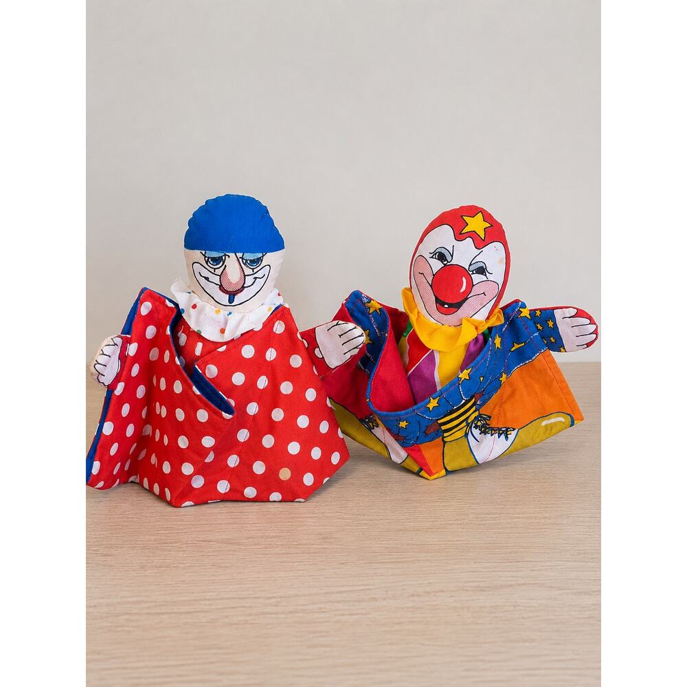Vintage 1990 USA Made Clown Shelf Sitter Pair Plush Spring Bounce Dolls - Picture 11 of 12
